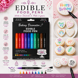 Set of 10 vibrant dual-tip edible food pens with brush and fine tips for decorating cookies, cakes, cupcakes, macarons, fondant and other edible treats.