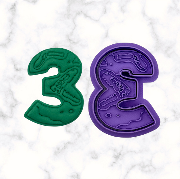Dinosaur Number 3 Cookie Cutter and Stamp