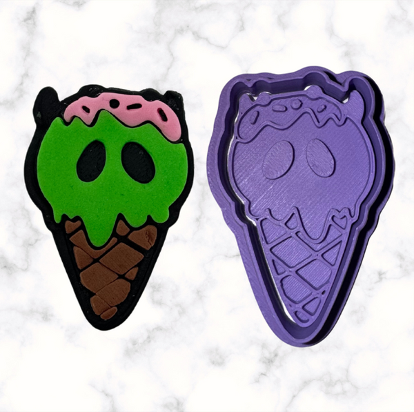Spooky Ice Cream Cone Cookie Cutter with Stamp Option