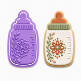 Floral Baby Bottle Cookie Cutter & Embosser
