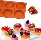 6-cavity round silicone mold for making individual mini cakes, mousse cakes, entremets, chocolate and frozen desserts.