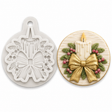 Christmas Candle & Bow Silicone Mold – Holiday Evergreen & Berry Design