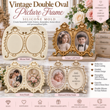 Double oval resin frame silicone mold with finished antique gold, ivory and distressed white picture frame examples