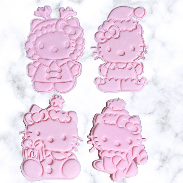 Cute Cat  Christmas  Cutter +Stamp  4 Inches each