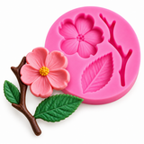 Cherry Blossom Flower, Leaves & Branch Silicone Mold – 4-Cavity Floral Mold