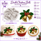 Double Christmas Bells with Holly & Bow Silicone Mold