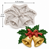 Double Christmas Bells with Holly & Bow Silicone Mold
