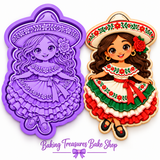 Mexican Folklórico Dancer Girl Cookie Cutter & Embosser Stamp Set