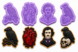 Edgar Allan Poe Gothic Cookie Cutter and Embosser Stamp Collection – Raven, Tell-Tale Heart, Poe Portrait Raven and Skull Set