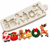 Classic Christmas Favorites Silicone Mold – Santa, Gift Sack, Gingerbread Man, Bell, Wreath & Reindeer