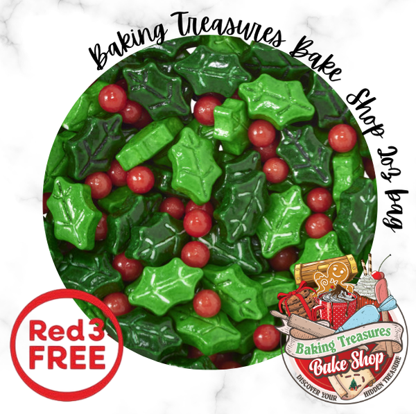 Holly Berries & Leaves Mix Sugar Candy Decorations