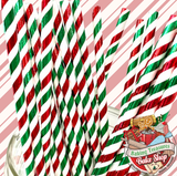 Peppermint Red, Green and White Striped Foil Paper  mixed with green and red solid Christmas Straws,