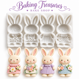 Easter Bunny Silicone Mold – 4-Cavity Floral Rabbit Fondant & Cake Decorating Mold