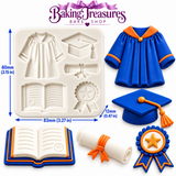 Graduation Cap, Gown, Diploma, Book & Award Silicone Mold – 5-Cavity Graduation Decorating Set