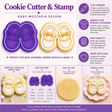 Cookie Cutter & Stamp – Baby Moccasin Design – Baby Shower Cookie Cutter – Fondant Embosser Tool