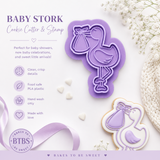 Baby Stork Cookie Cutter & Stamp – New Baby Stork Cutter – Baby Shower Cookie Cutter – Fondant Embosser Tool