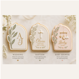 Arched Leaf Plaque Cookie Cutter & Stamp – Elegant Botanical Name Plaque Cutter – Minimalist Fondant Embosser Tool