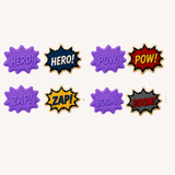 Superhero Comic Words Cookie Cutter & Stamp Set – 4 Piece Collection