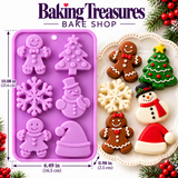 6-Cavity Christmas Gingerbread Family, Snowflake, Snowman, Tree & Santa Hat Silicone Mold – Holiday Chocolate, Candy & Fondant Mold