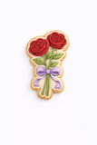 Elegant Two Rose Bouquet Cookie Cutter & Stamp – Floral Long Stem Roses with Bow Design