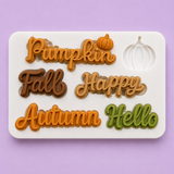 Hello Fall Autumn Pumpkin Words Silicone Mold 6 Cavity