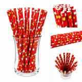 Red Stars Paper Straws – 24 Count