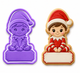 Personalized Sitting Christmas Elf Cookie Cutter & Embosser Stamp Set