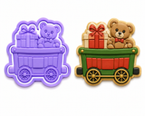 Christmas Toy Train Wagon with Teddy Bear & Gift Cookie Cutter & Embosser Stamp Set