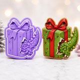 Christmas Dinosaur in Gift Box Cookie Cutter & Embosser Stamp Set