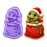 Christmas Baby Dinosaur in Santa Sack Cookie Cutter & Embosser Stamp Set
