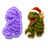 Christmas T-Rex with Christmas Tree Cookie Cutter & Embosser Stamp Set