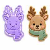 Cute Christmas Reindeer with Scarf Cookie Cutter & Embosser Stamp Set