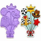 Cowboy Balloon Bouquet Cookie Cutter & Embosser Stamp – Western Cookie Cutter – Birthday & Rodeo Theme Cookies