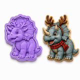 Christmas T-Rex with Christmas Tree Cookie Cutter & Embosser Stamp Set – Two-Piece Set