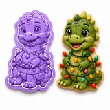 Christmas T-Rex with Christmas Tree Cookie Cutter & Embosser Stamp Set – Two-Piece Set