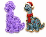 Christmas T-Rex with Christmas Tree Cookie Cutter & Embosser Stamp Set – Two-Piece Set