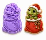 Christmas T-Rex with Christmas Tree Cookie Cutter & Embosser Stamp Set – Two-Piece Set
