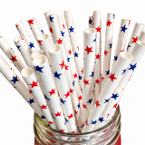 RED WHITE & BLUE STARS Paper Straws*