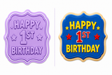 Happy 1st Birthday Celebration Plaque Cookie Cutter & Embosser Stamp Set