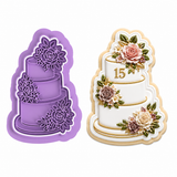Elegant Floral Quinceañera Cake Cookie Cutter & Embosser Stamp Set