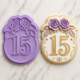 Floral Quinceañera 15 Cookie Cutter & Embosser Stamp Set