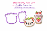 Strawberry Milk Cow Cookie Cutter Set Cutter Only or Cutter & Stamp