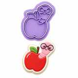 Apple Worm Cookie Cutter & Stamp – Cute Teacher Apple Cookie Cutter – Back to School Cookie Cutter – Fondant Embosser Tool