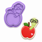 Apple Worm Cookie Cutter & Stamp – Cute Teacher Apple Cookie Cutter – Back to School Cookie Cutter – Fondant Embosser Tool