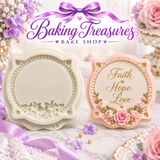 Elegant Floral Oval Frame Silicone Fondant Mold – Rose & Pearl Plaque Design