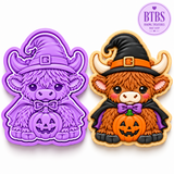 Halloween Witch Highland Cow Cookie Cutter & Embosser Stamp Set