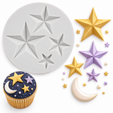 3D Star Silicone Fondant Mold – 4-Cavity Multi-Size Stars for Cake Decorating