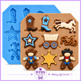 Western Cowboy Rodeo Silicone Mold – 9-Cavity Boots, Horse, Wagon & Sheriff Mold