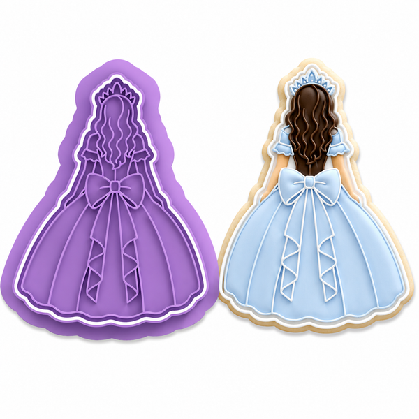 Princess Back Bow Gown Cookie Cutter & Embosser Stamp Set 2.5 inch