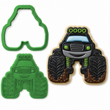 Monster Truck Front View Cookie Cutter & Embosser Stamp Set